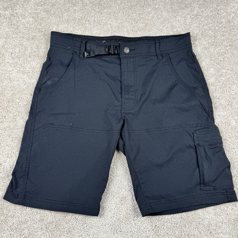 Prana Shorts Mens 32x10 Black Cargo Hiking Zion Stretch Belted Outdoors Hike